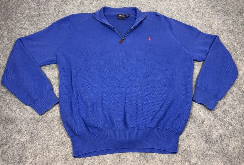Polo Ralph Lauren Mens Estate Rib PIMA Quarter Zip Pullover Royal Blue Size 3XB
